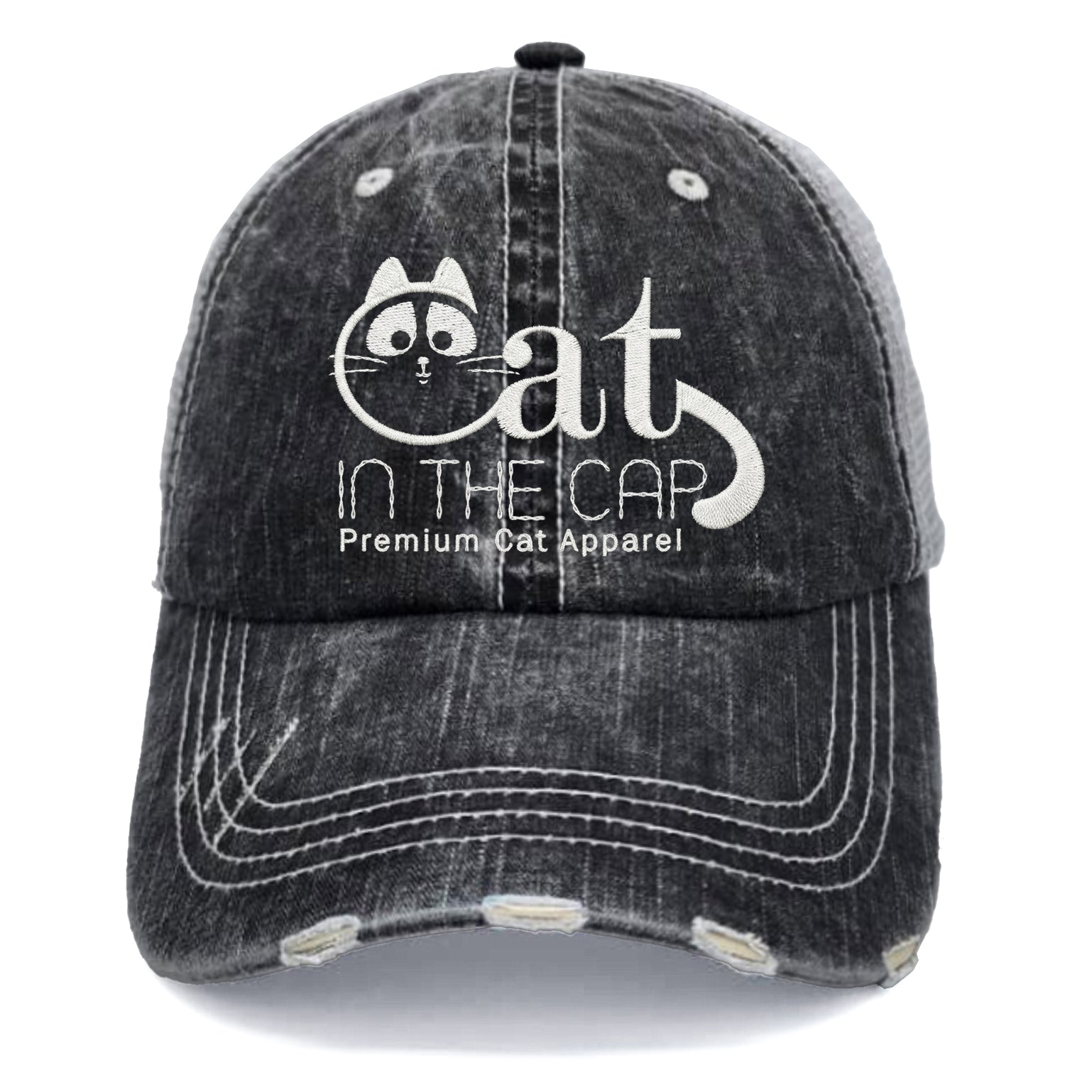 Cat In The Cap Embroidered Hat