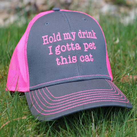 Hold My Drink I Gotta Pet This Cat Mesh Back Hat