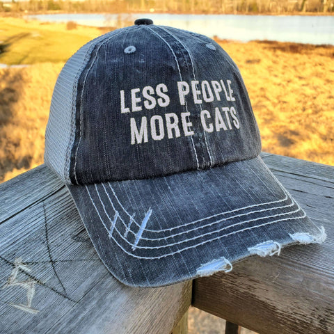 Less People More Cats Embroidered Hat